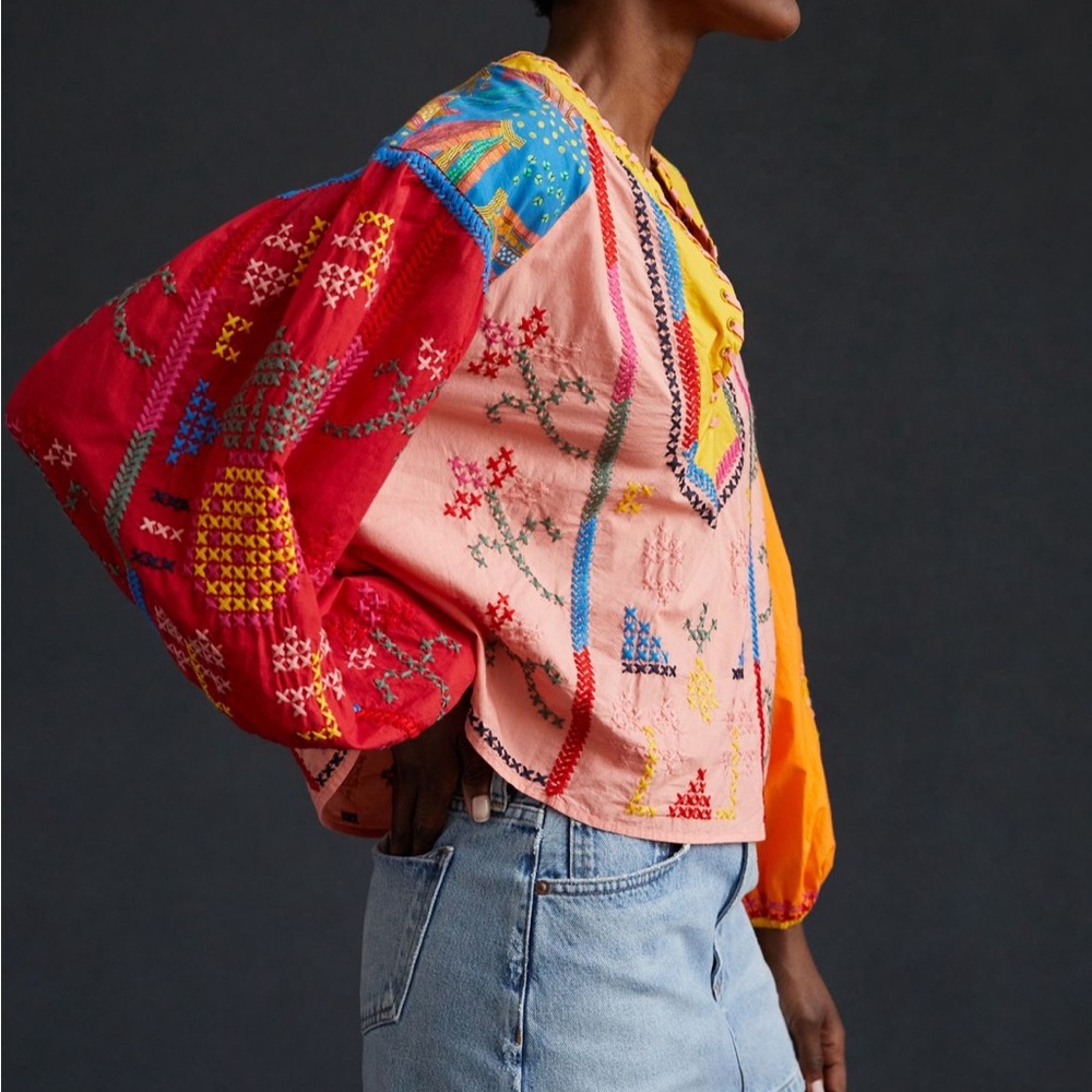 Farm Rio Color Block Embroidered Blouse - Picture 4 of 6